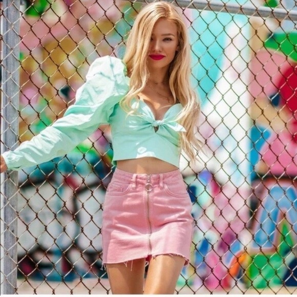 ZARA NEW LIMITED EDITION MINT PUFF SLEEVE ASYMMETRIC TOP SHIRT - Picture 11 of 15